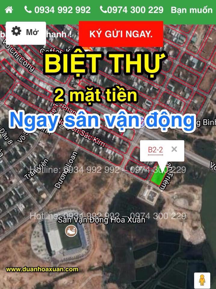 Biệt thự ven sông ngay sân vận động hoà xuân